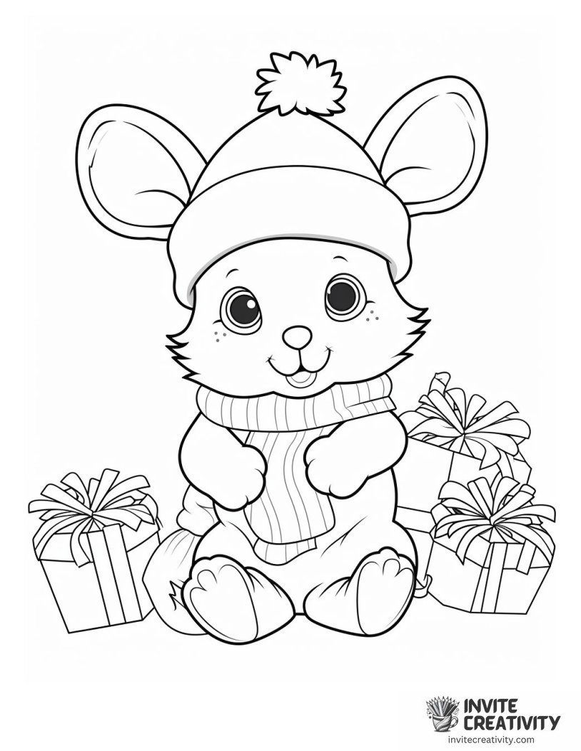 Christmas Bunny Page to Color