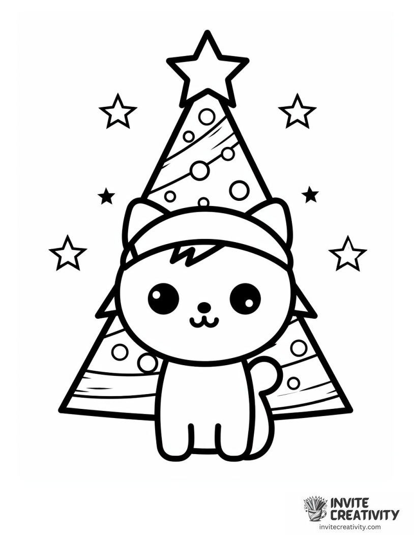 Christmas Cat Coloring page