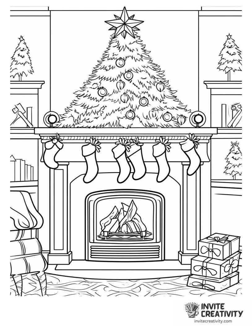 Christmas Fireplace Coloring page