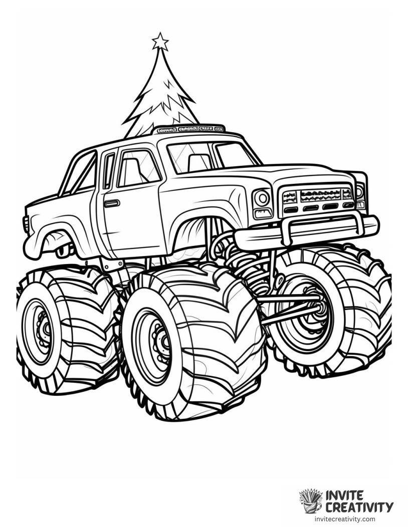 Christmas Monster Truck drawing to color
