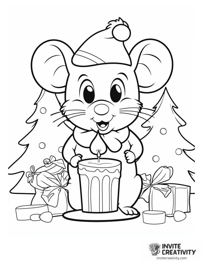 Christmas Mouse Coloring sheet