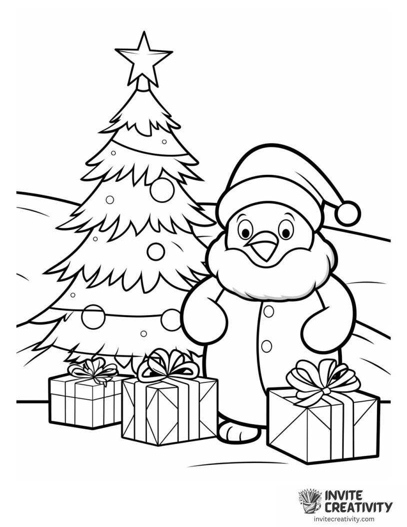 Christmas Penguin Coloring page of