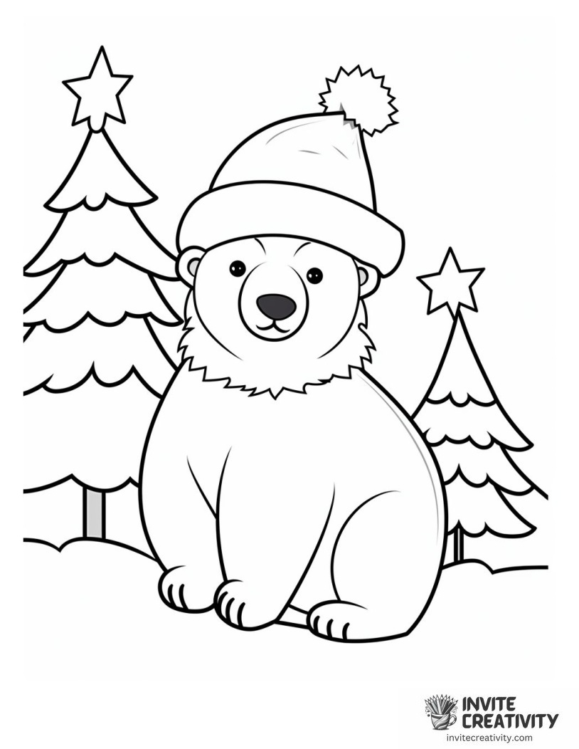 Christmas Polar Bear Page to Color