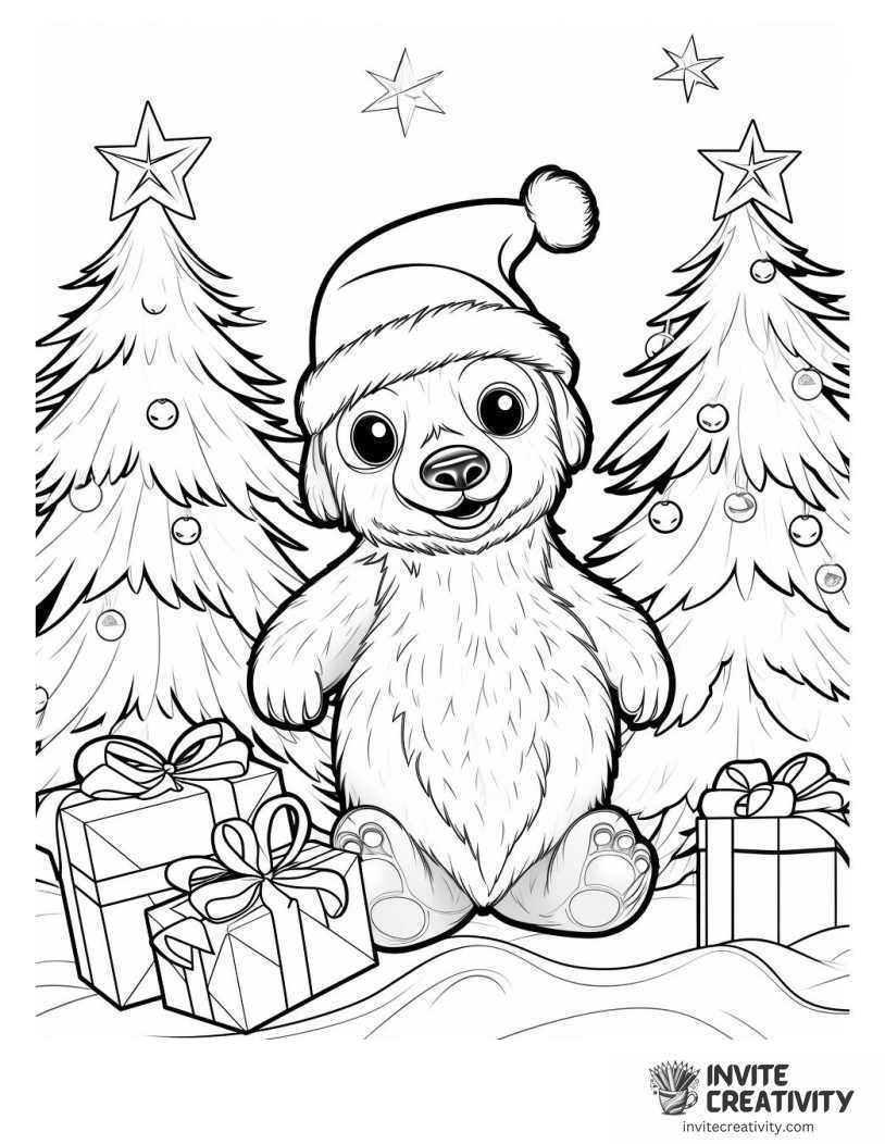 Christmas Sloth Coloring page