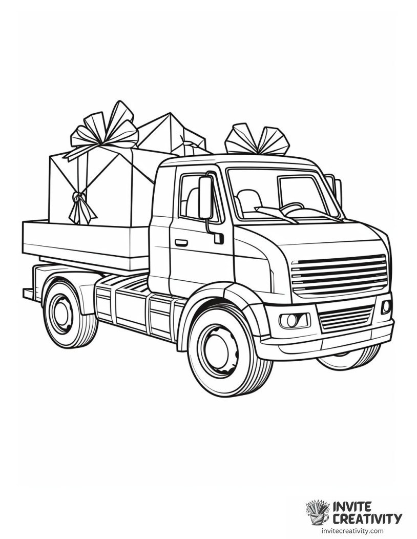 Christmas Truck Coloring sheet of