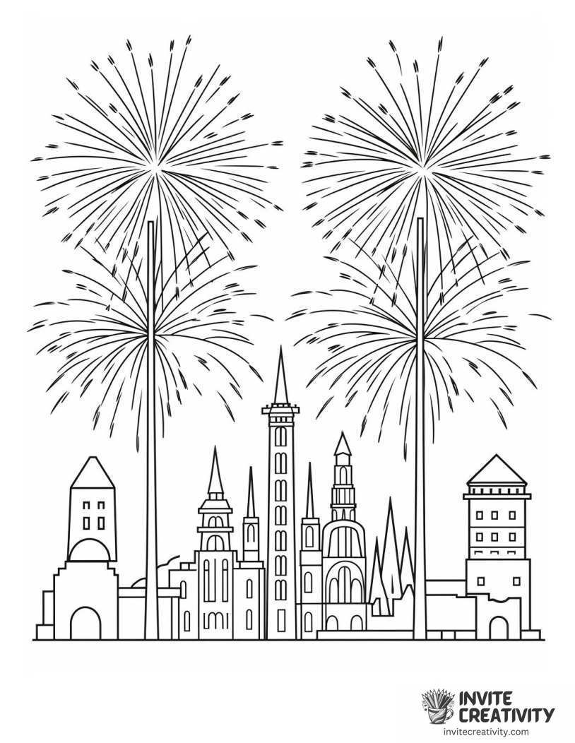 Fireworks Christmas Coloring book page