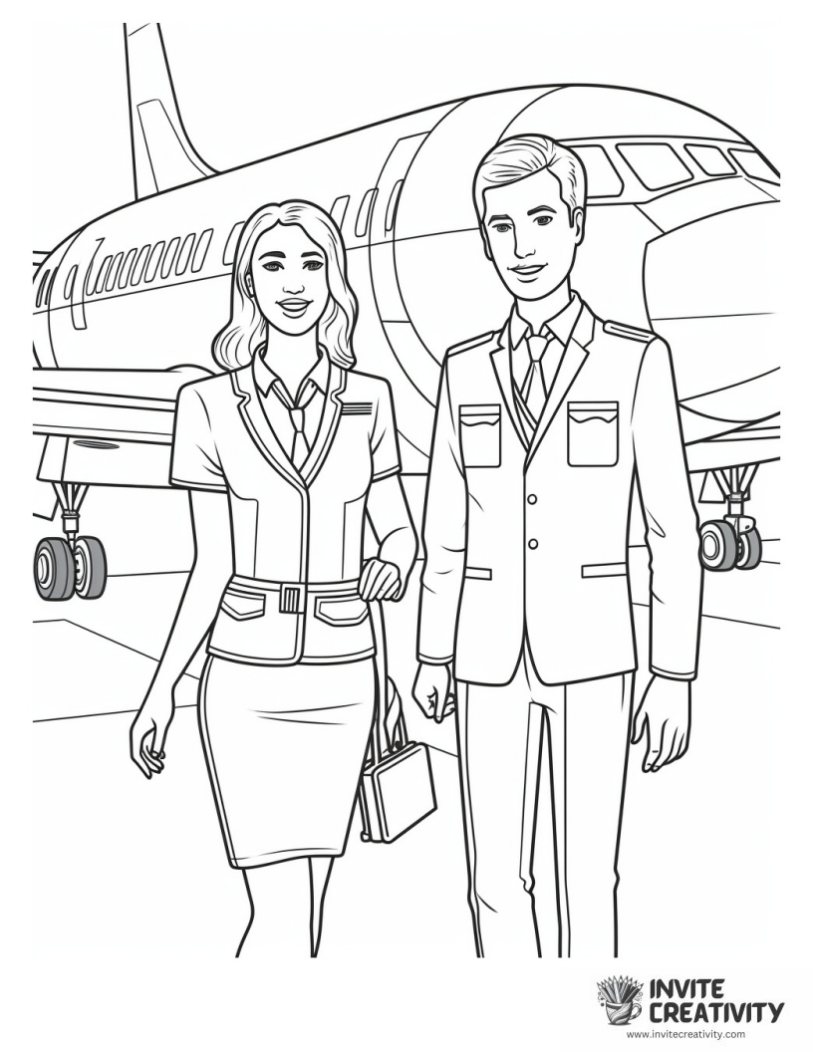 airplane cabin crew coloring book page