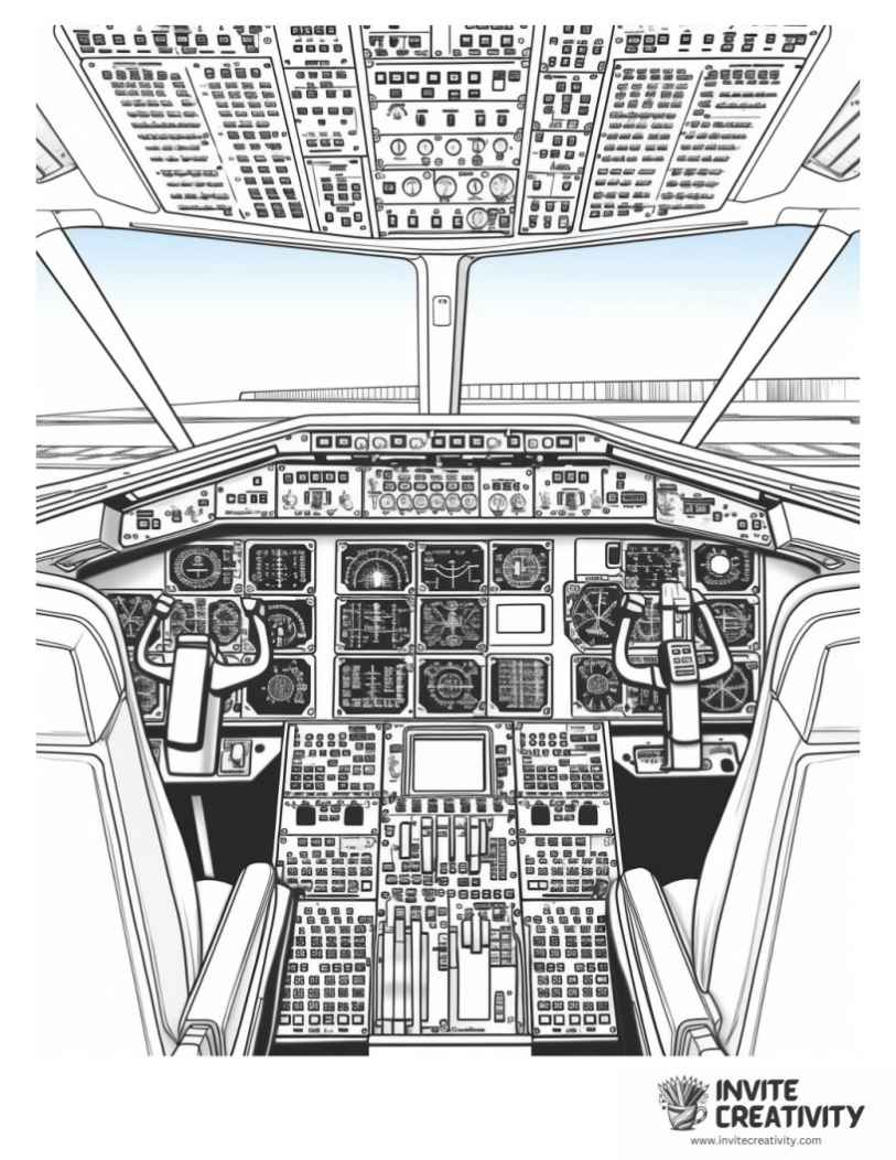 airplane cockpit coloring sheet