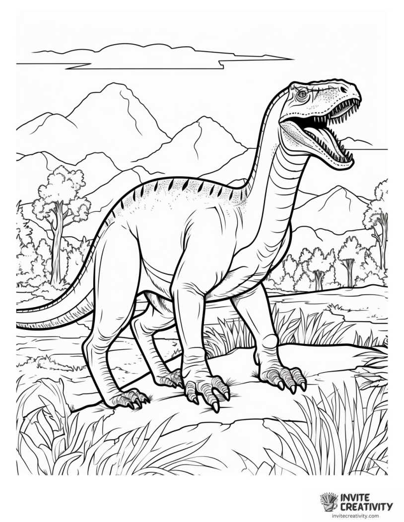 allosaurus in a prehistoric setting to color