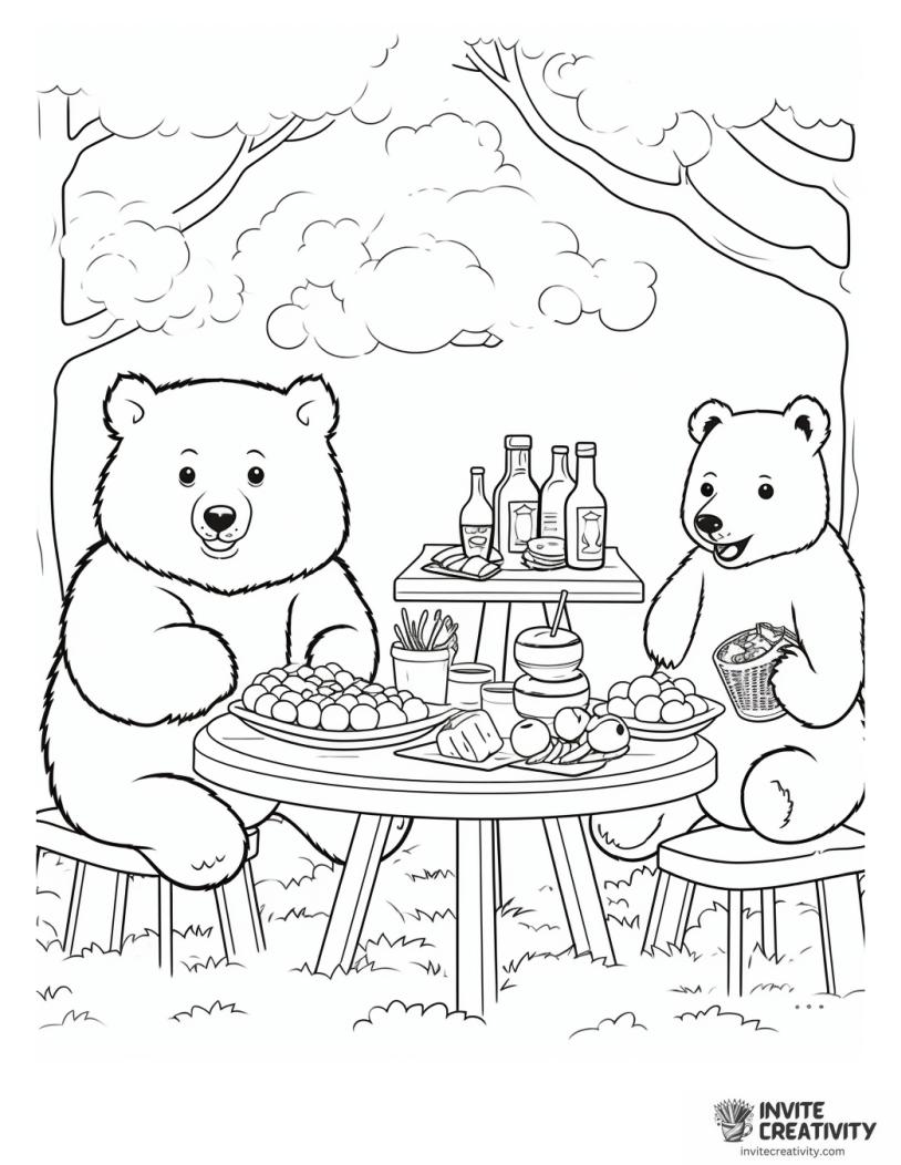animal picnic drawing to color