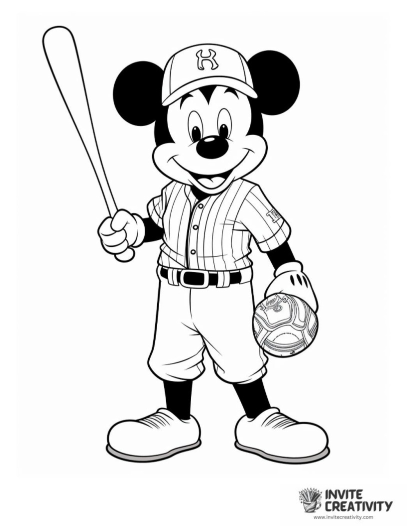 baseball mickey mouse to color