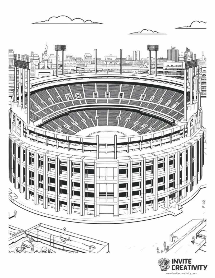 baseball stadium detailed for adults to color