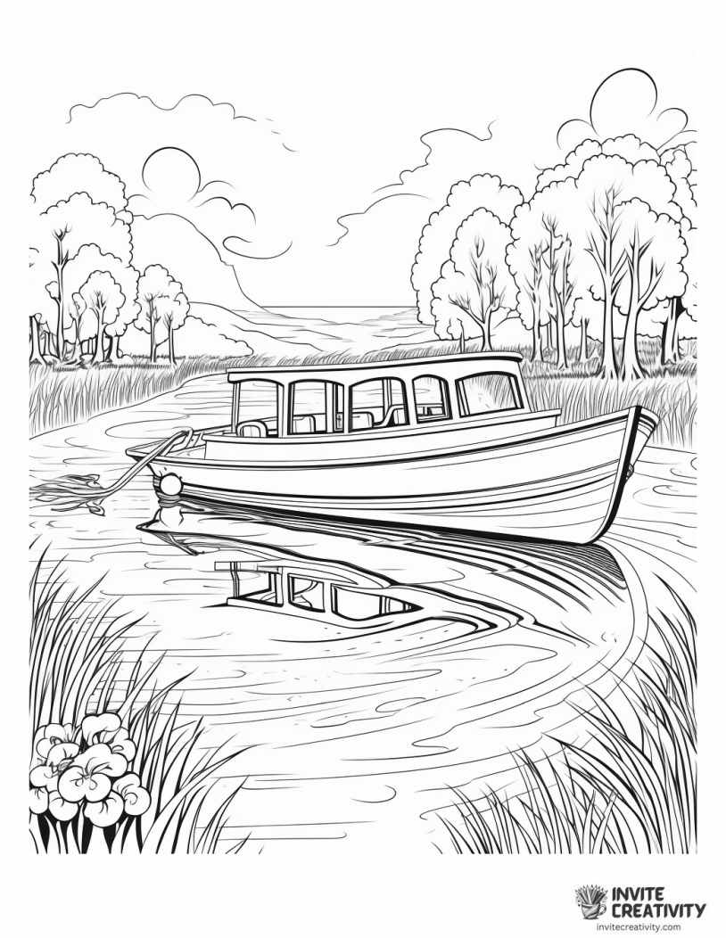 boat on a lake coloring page