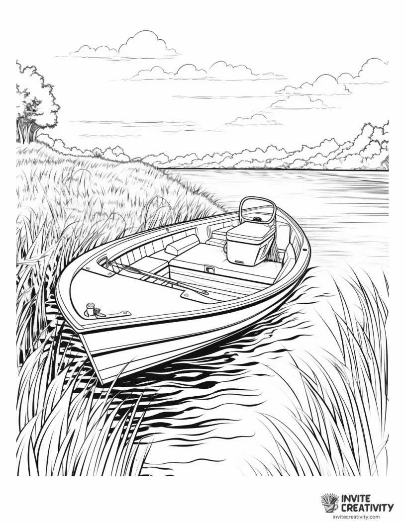 boat scene on a lake coloring sheet