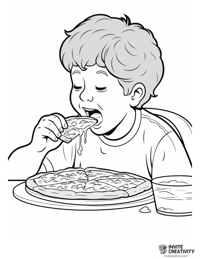 boy eating pizza coloring sheet