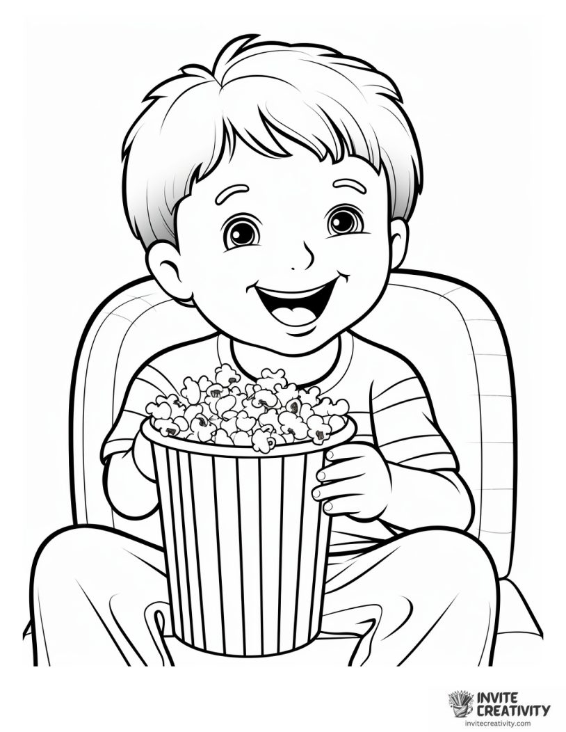 boy eating popcorn coloring page