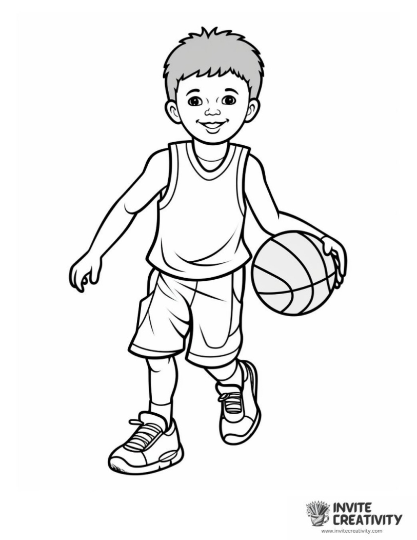 boy playing basketball coloring book page