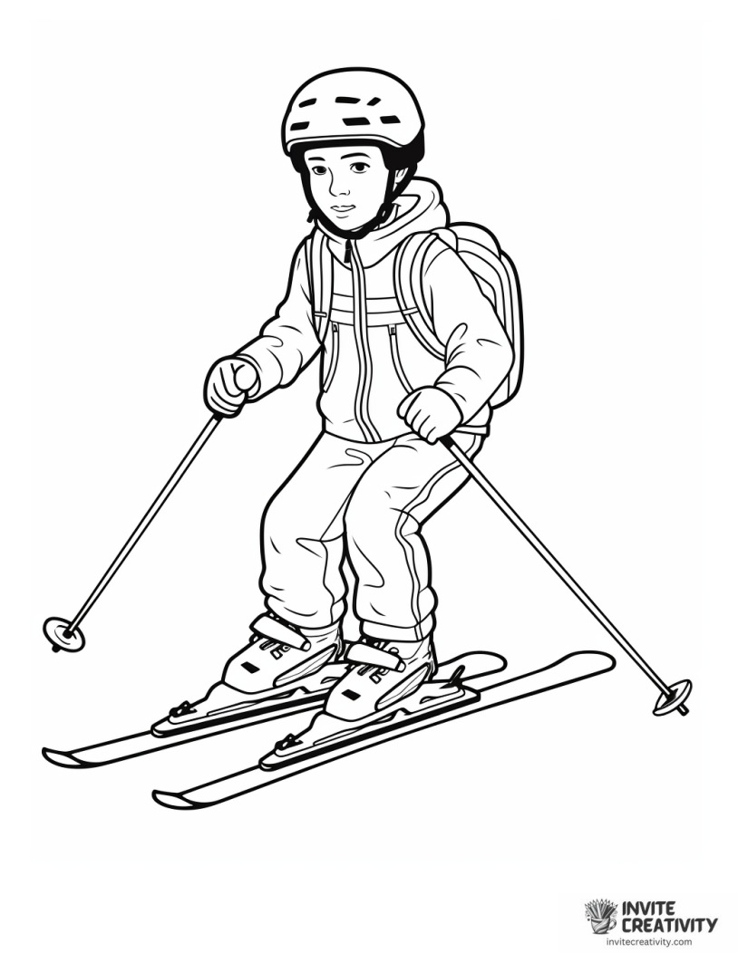 boy skiing coloring page