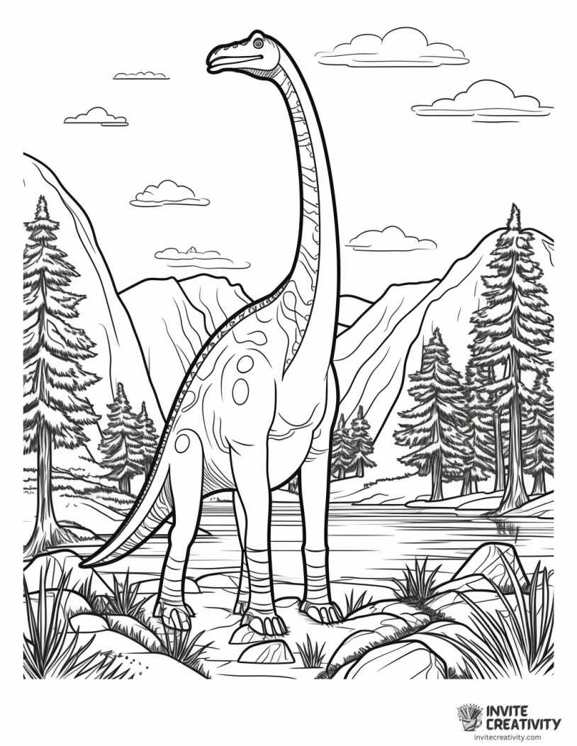 brachiosaurus in a prehistoric setting to color