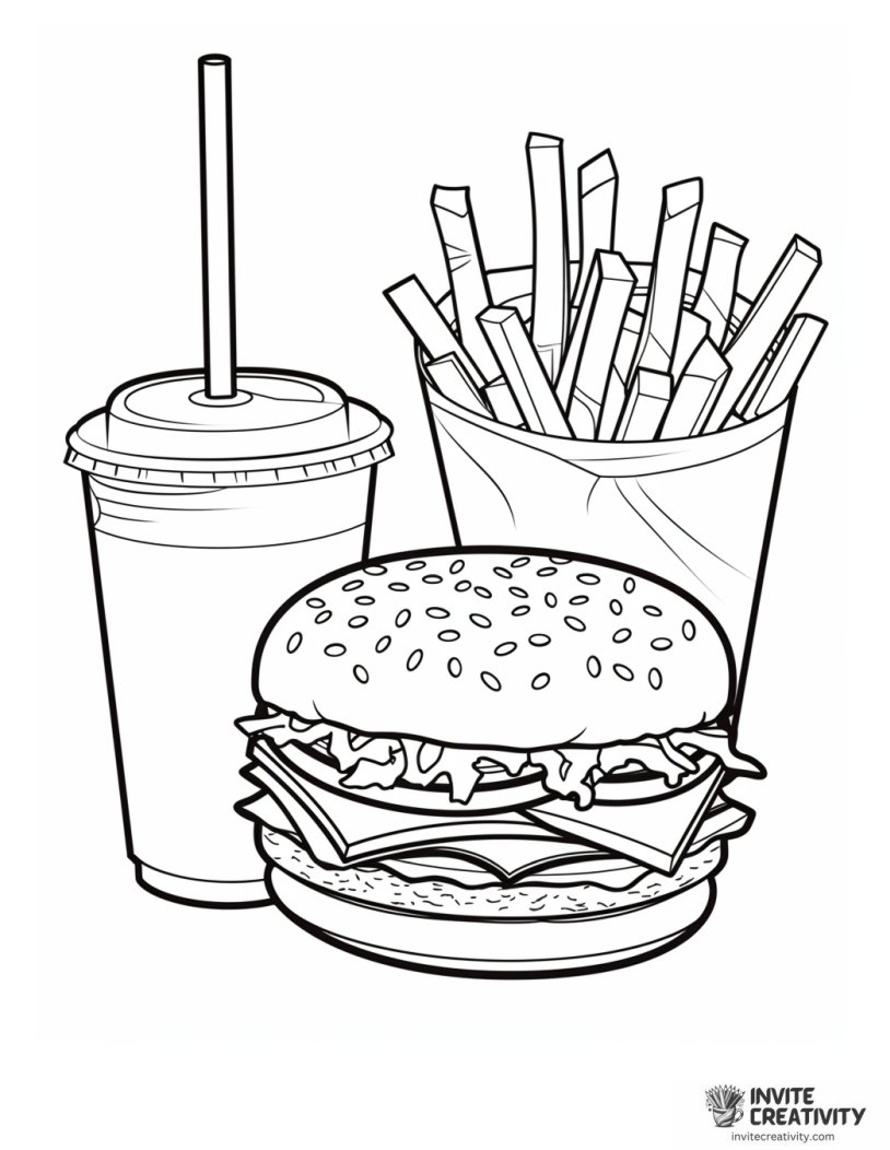 burger and fries coloring page
