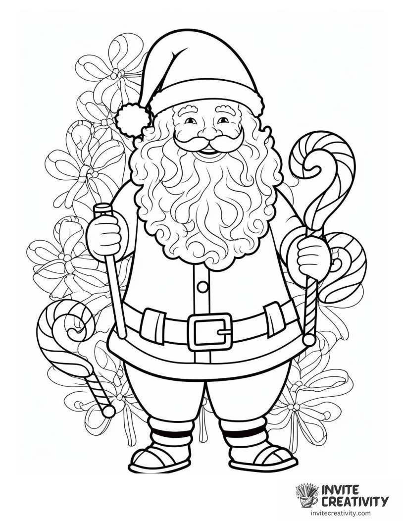 candy cane and santa Page to Color