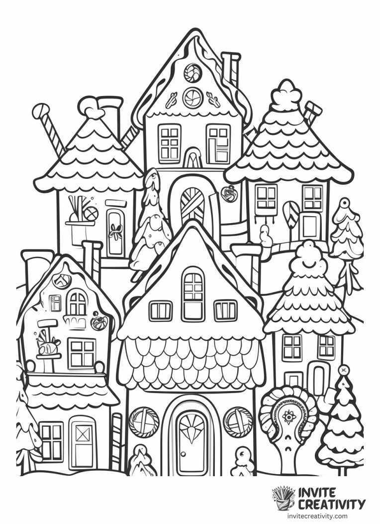 candy cane village Coloring sheet of
