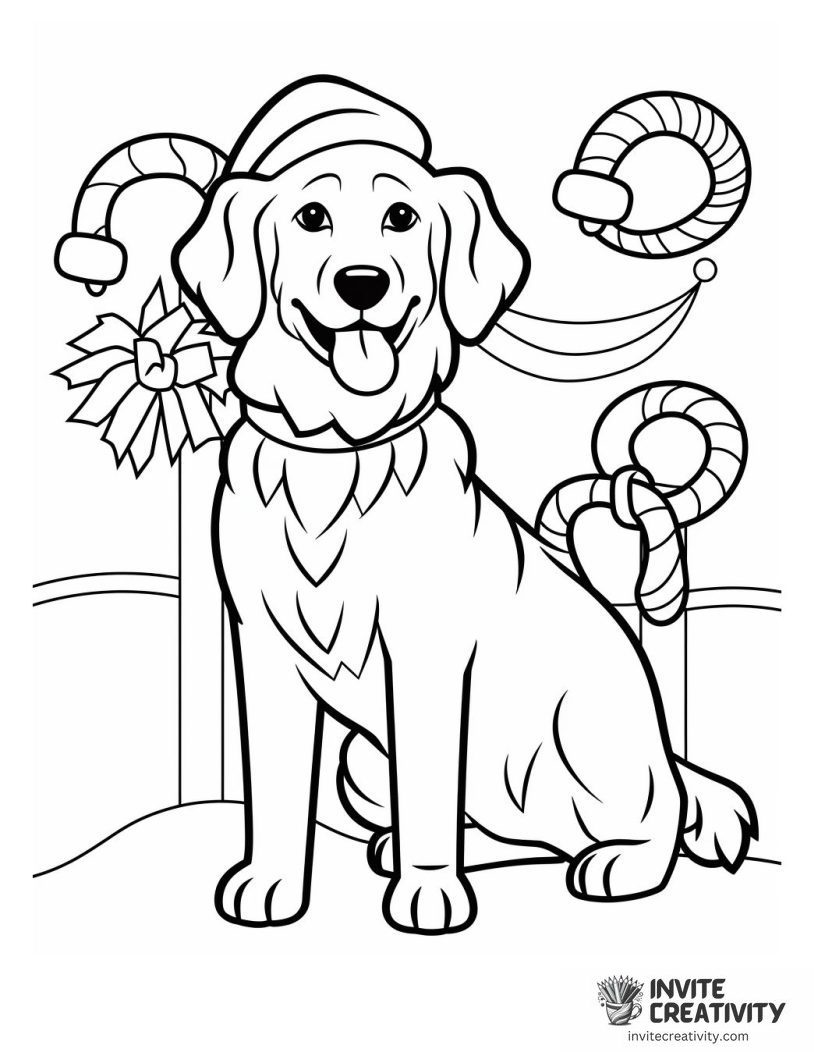 candy canes and dog Coloring page