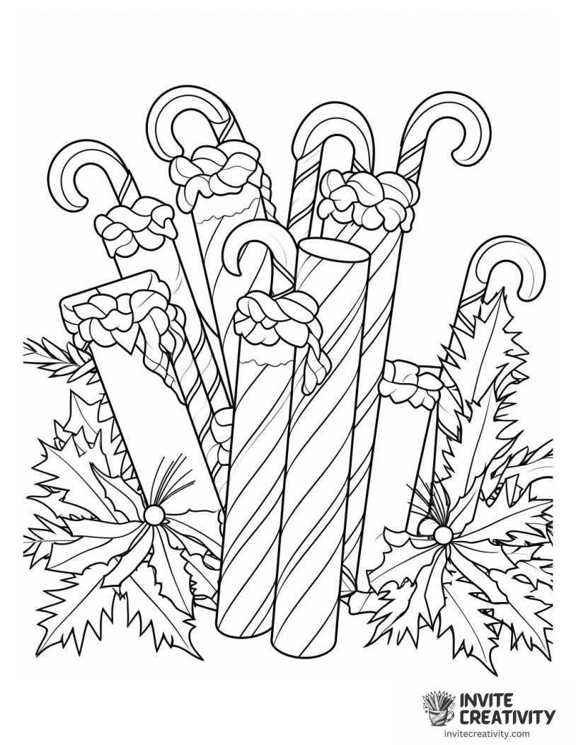 candy canes and wreath Coloring sheet