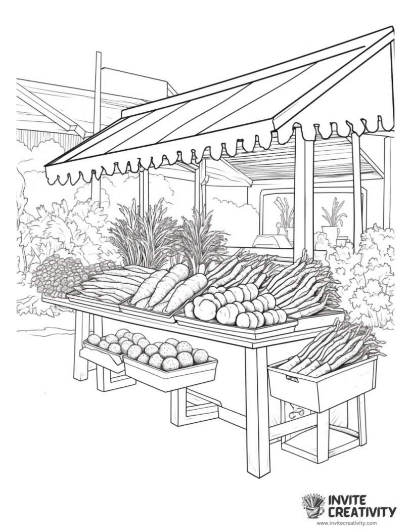 carrot stand in farmers market page to color