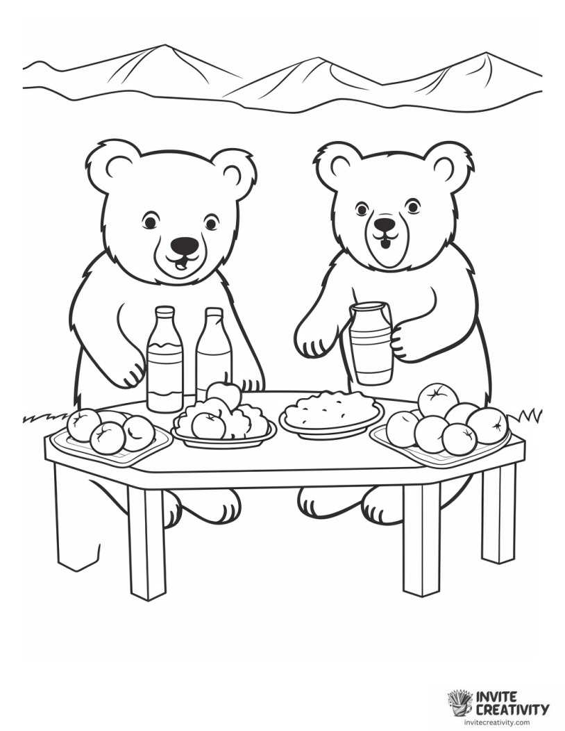 cartoon animals having picnic