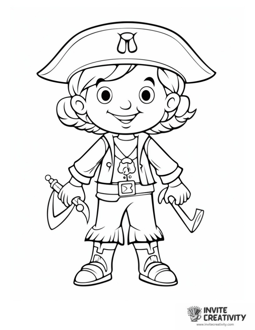 cartoon pirate wearing a pirate hat coloring page