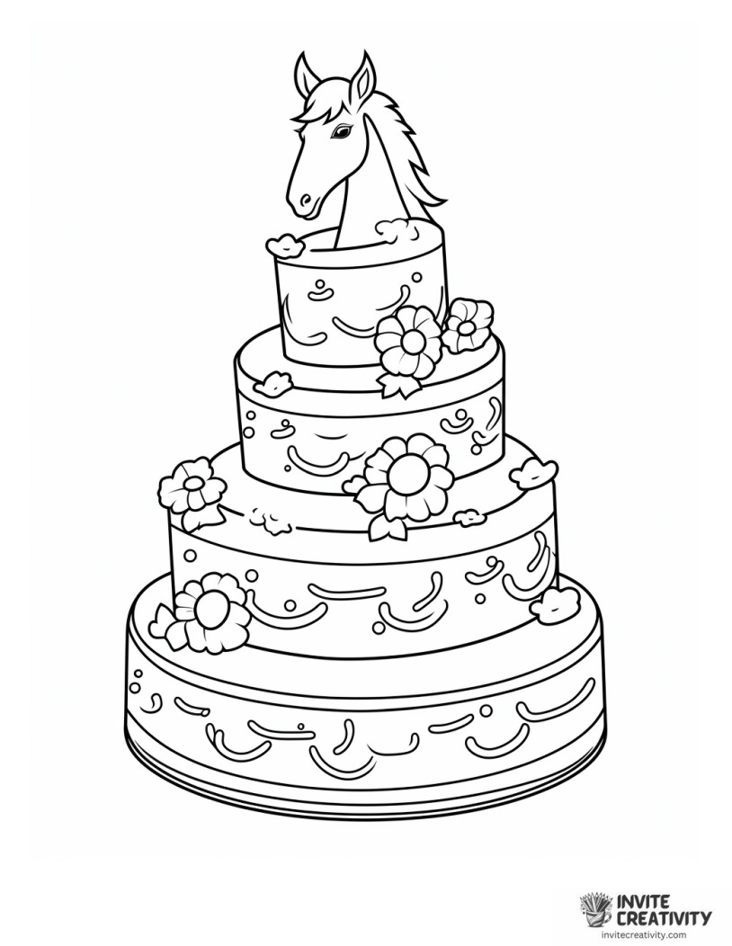 cartoon unicorn cake coloring page