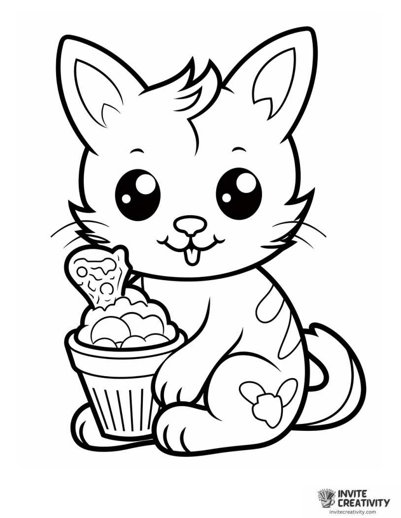cat eating ice cream coloring page