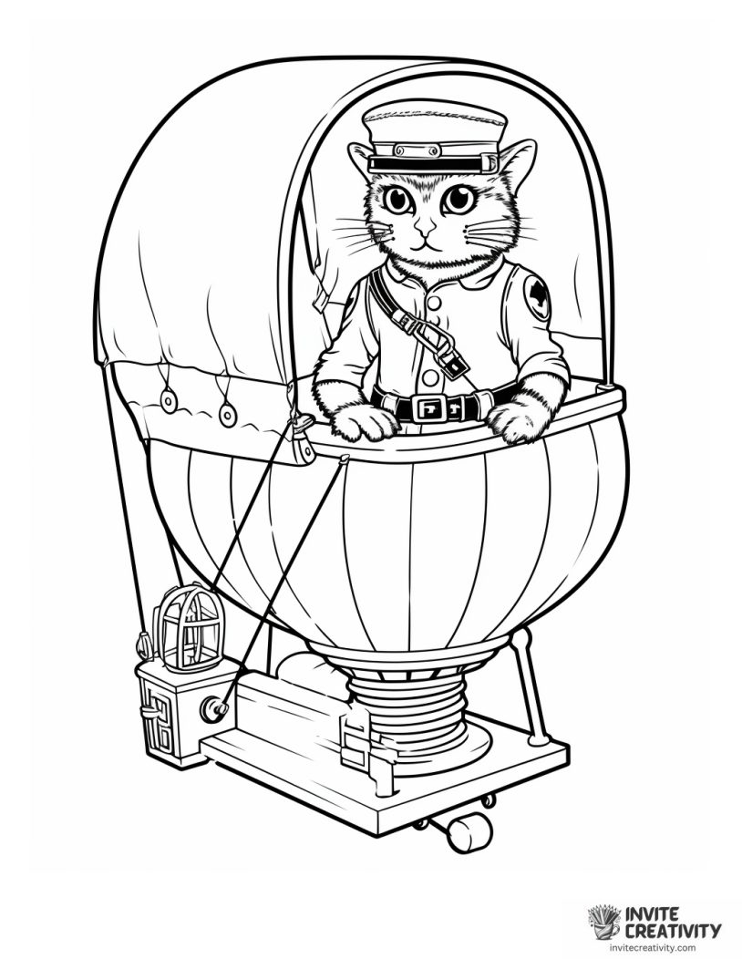 cat piloting hot air balloon illustration