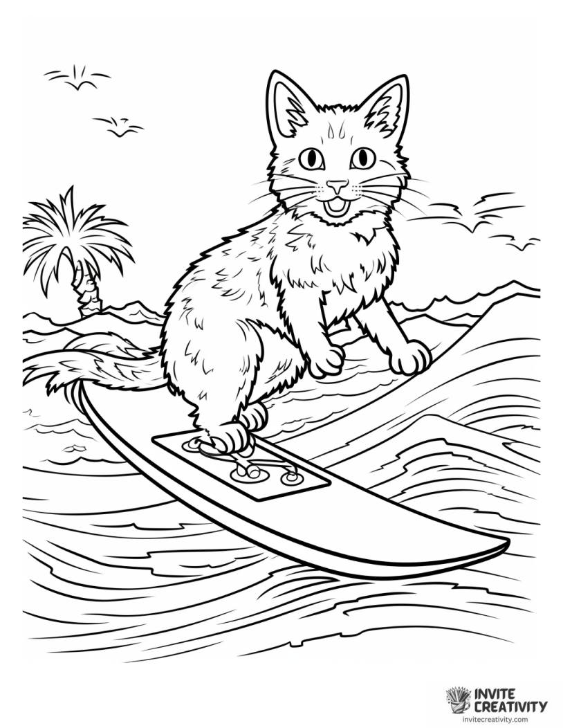 cat surfing coloring sheet