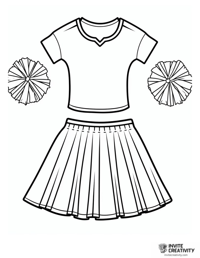 cheer uniform and pom poms coloring sheet