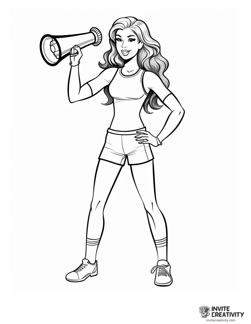 cheerleader with a megaphone coloring page