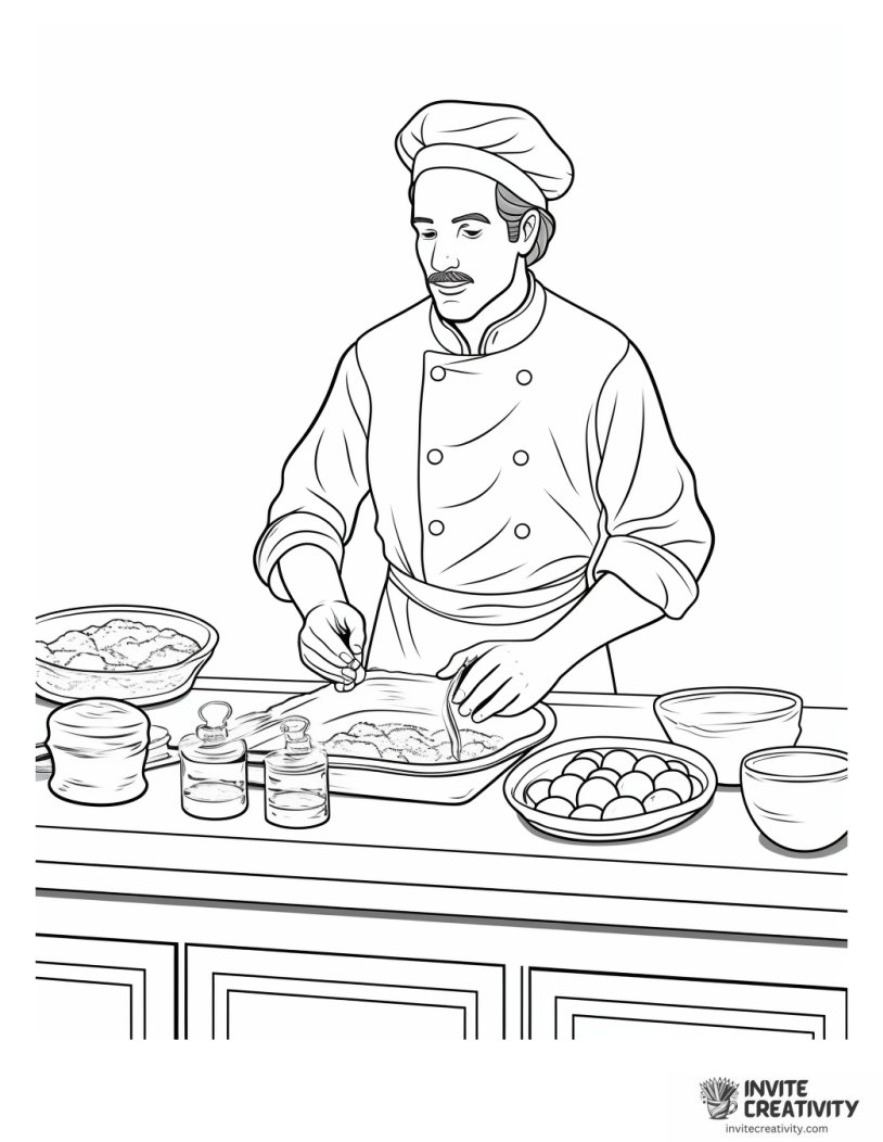 chef making pizza dough coloring page