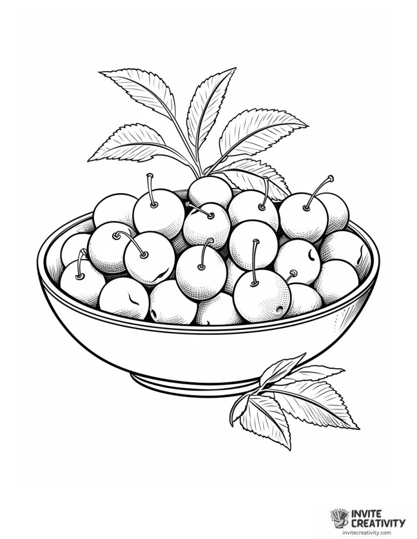 cherries in the bowl coloring page