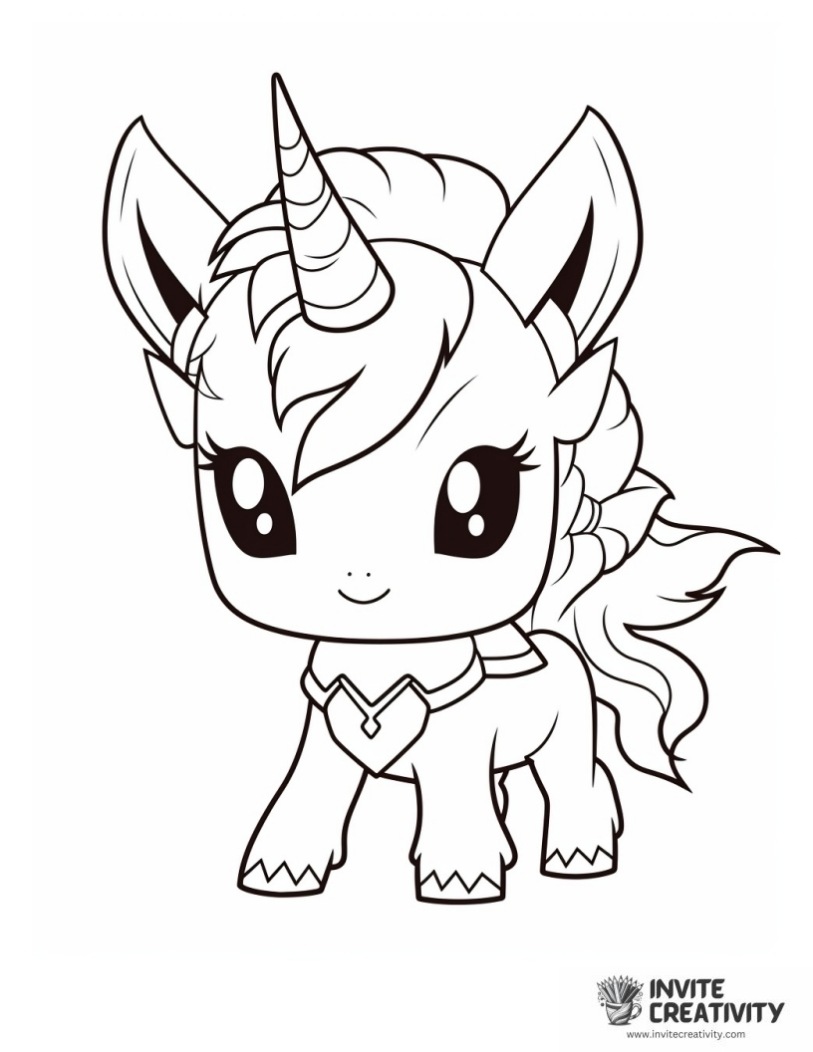 chibi unicorn easy to color for kids
