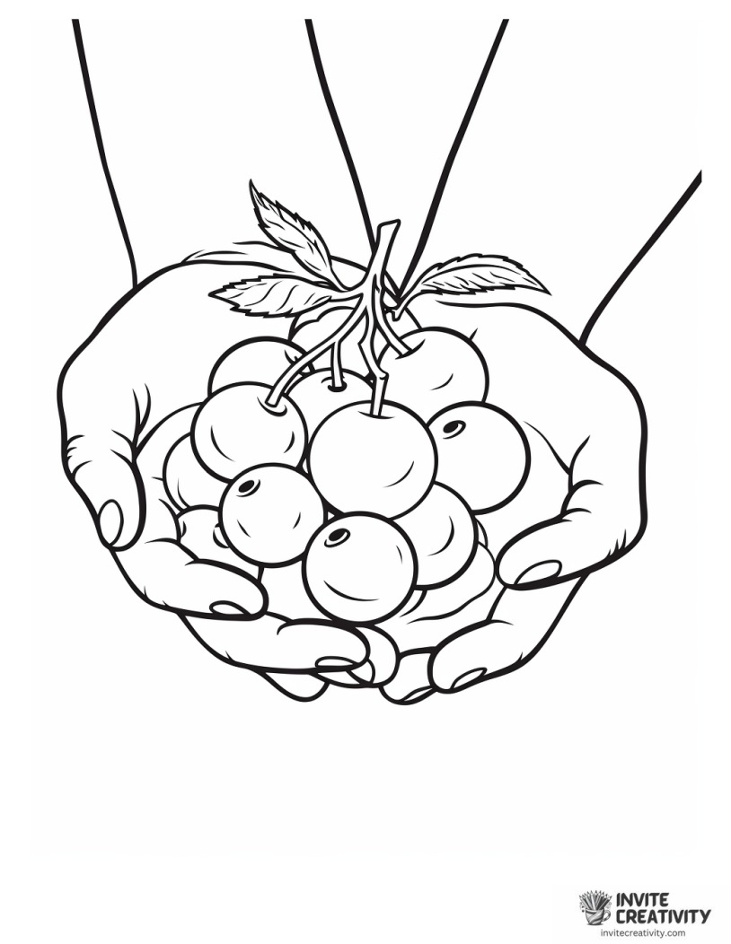 child with cherries coloring page