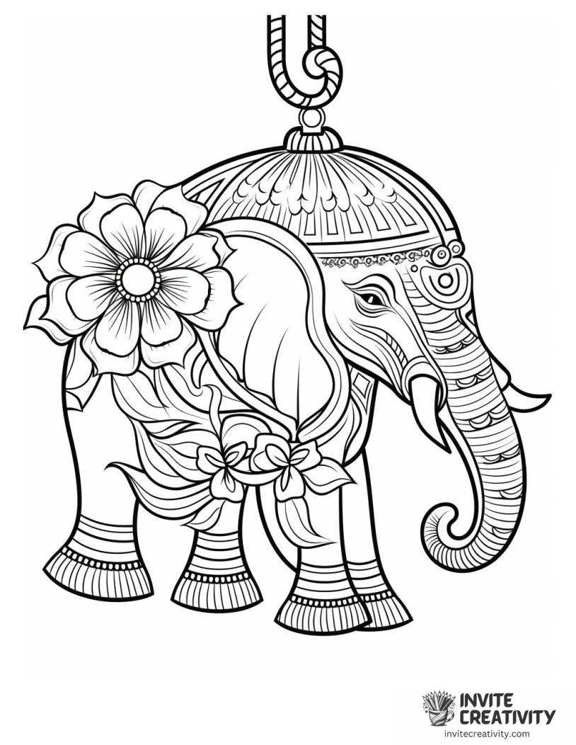 christmas elephant ornament drawing to color