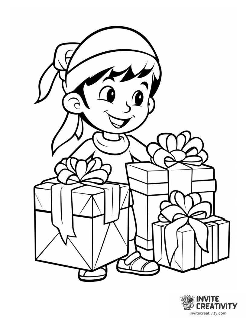 christmas elf bringing gifts Coloring sheet