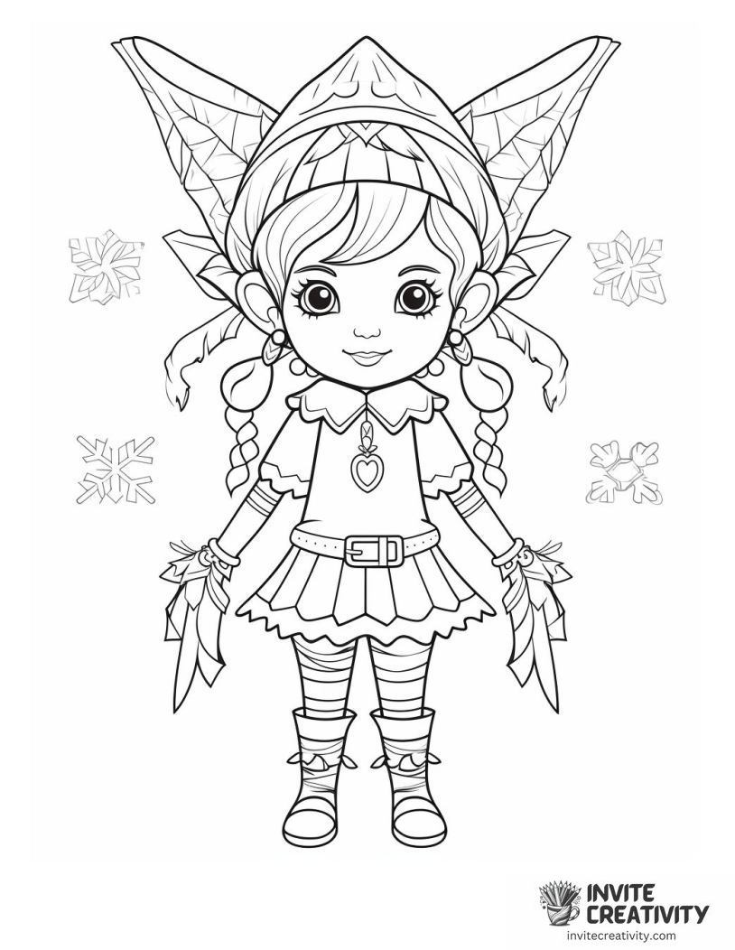 christmas elf girl Coloring page of