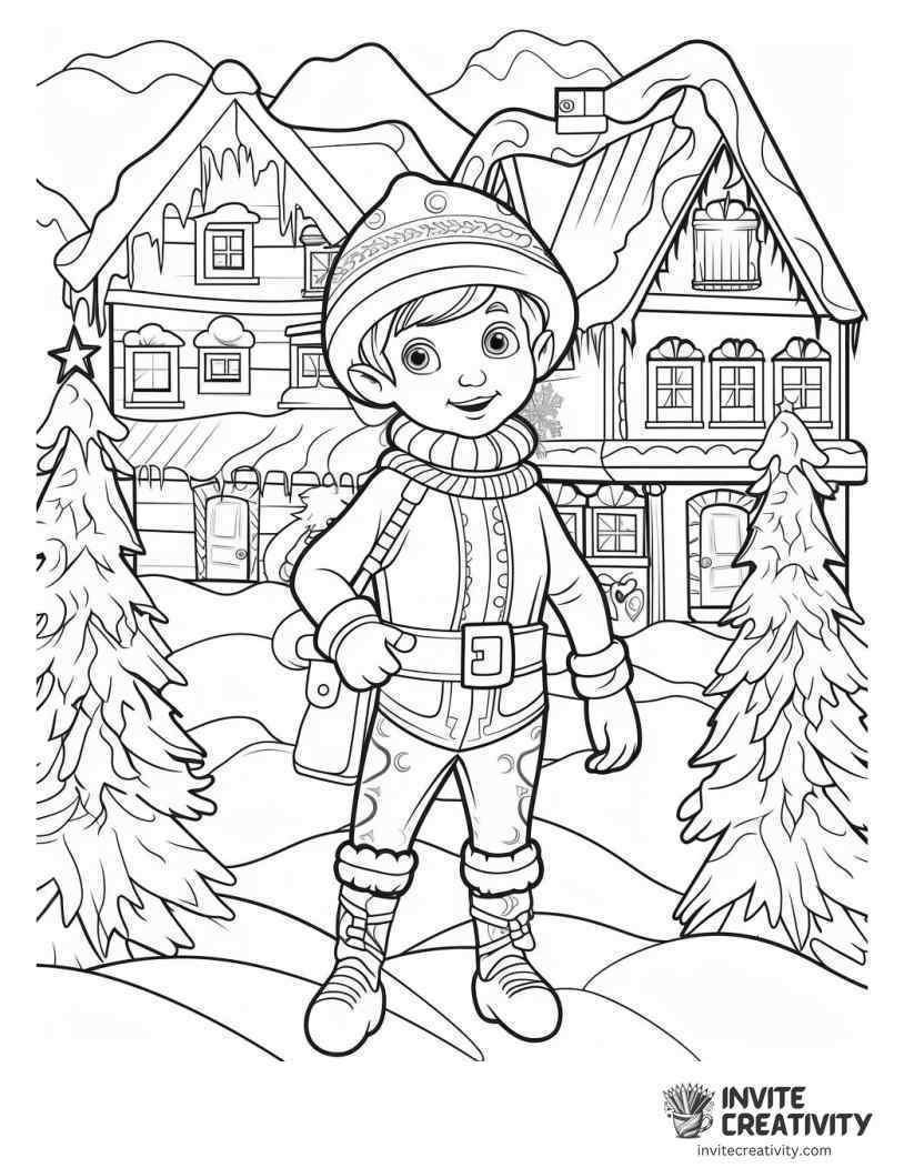 christmas elf in the north pole Coloring page of