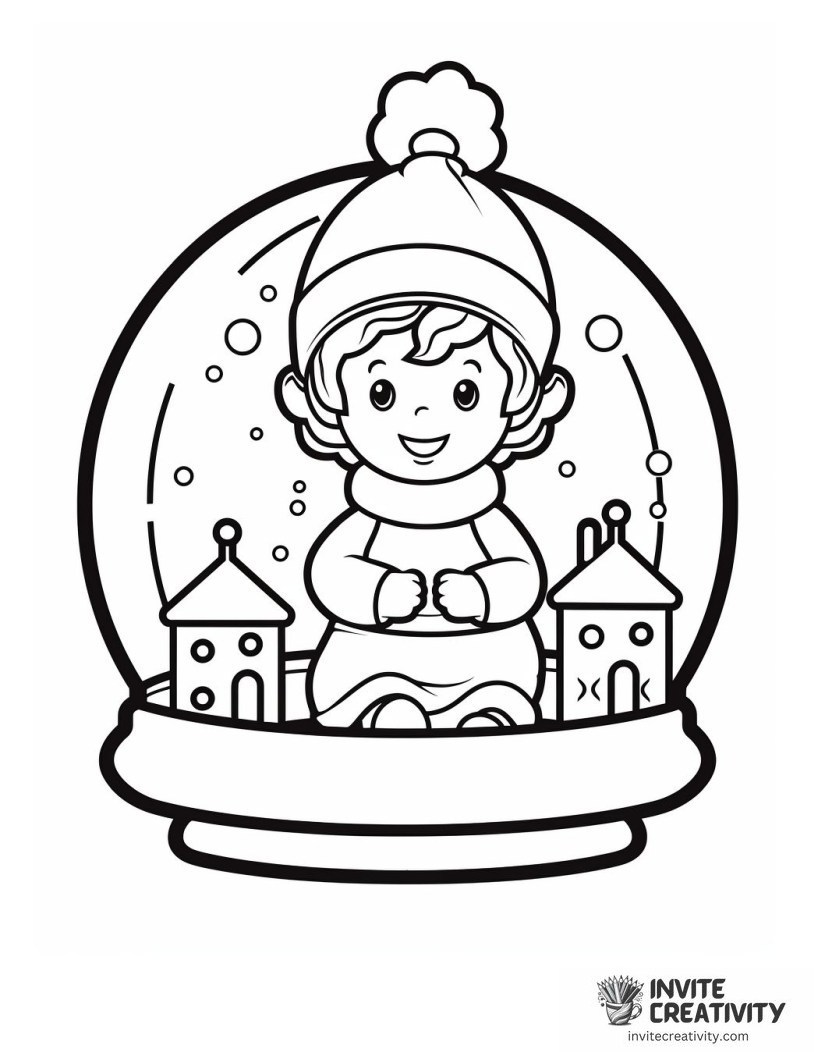 christmas elf in the snowglobe Coloring sheet of