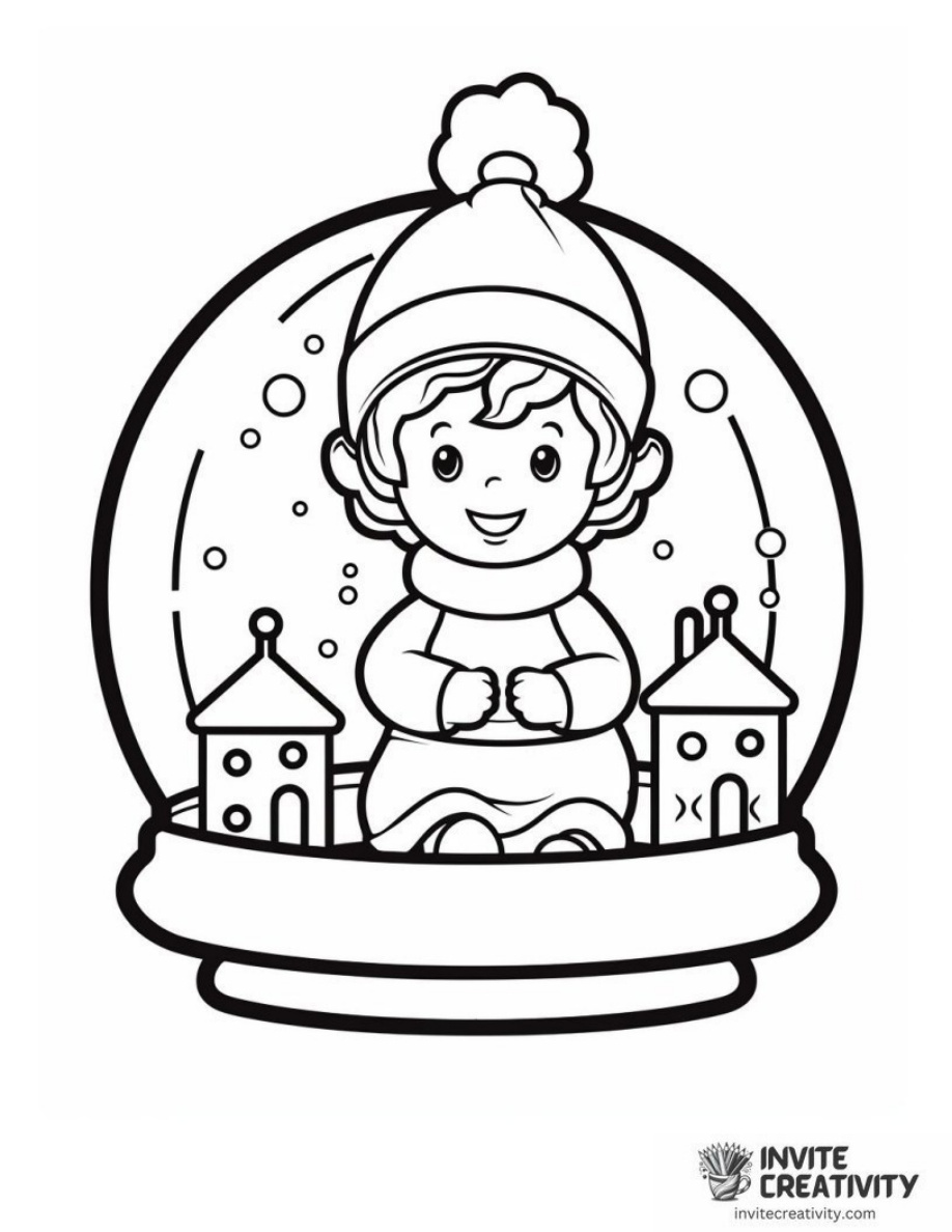 Christmas Elf in the Snowglobe Coloring Sheet of