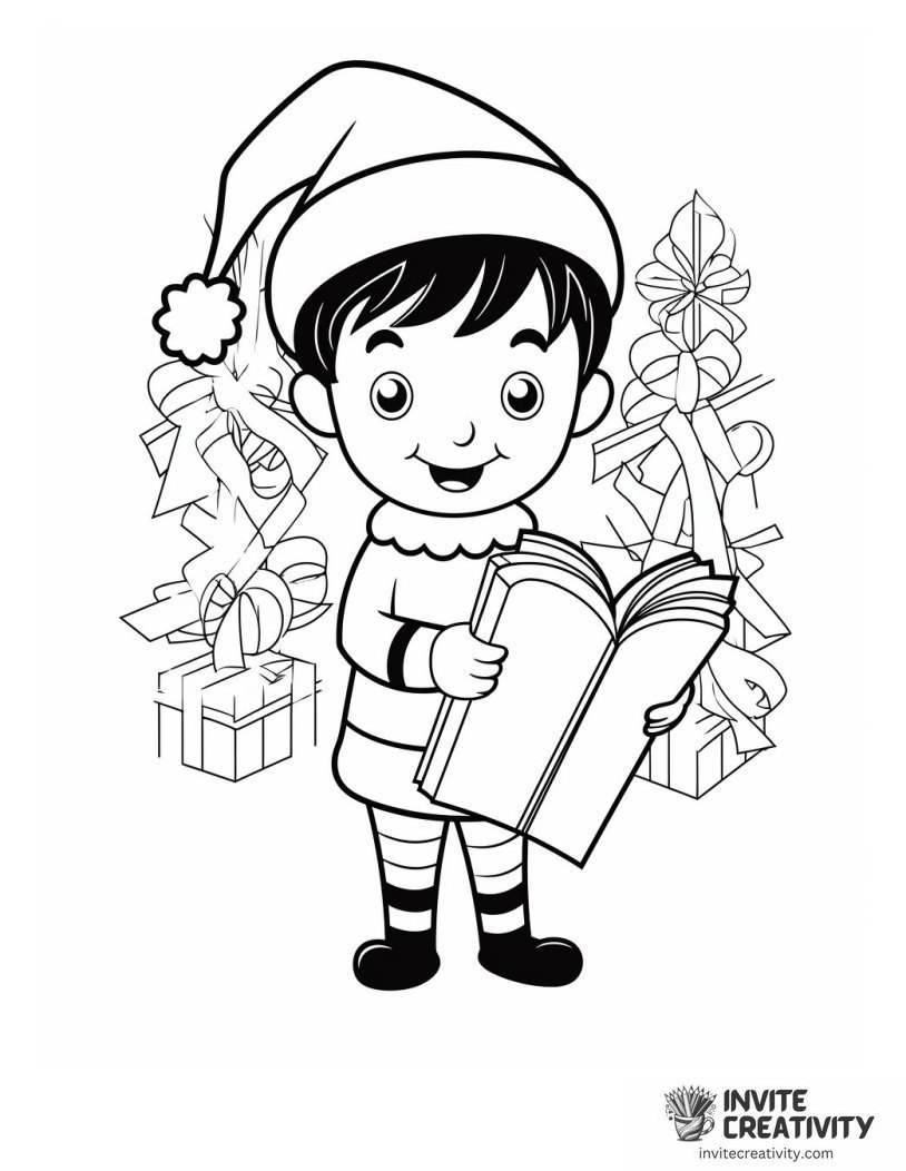 christmas elf with a naughy or nice list Coloring page