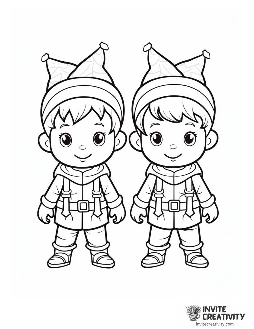 christmas elves Coloring page
