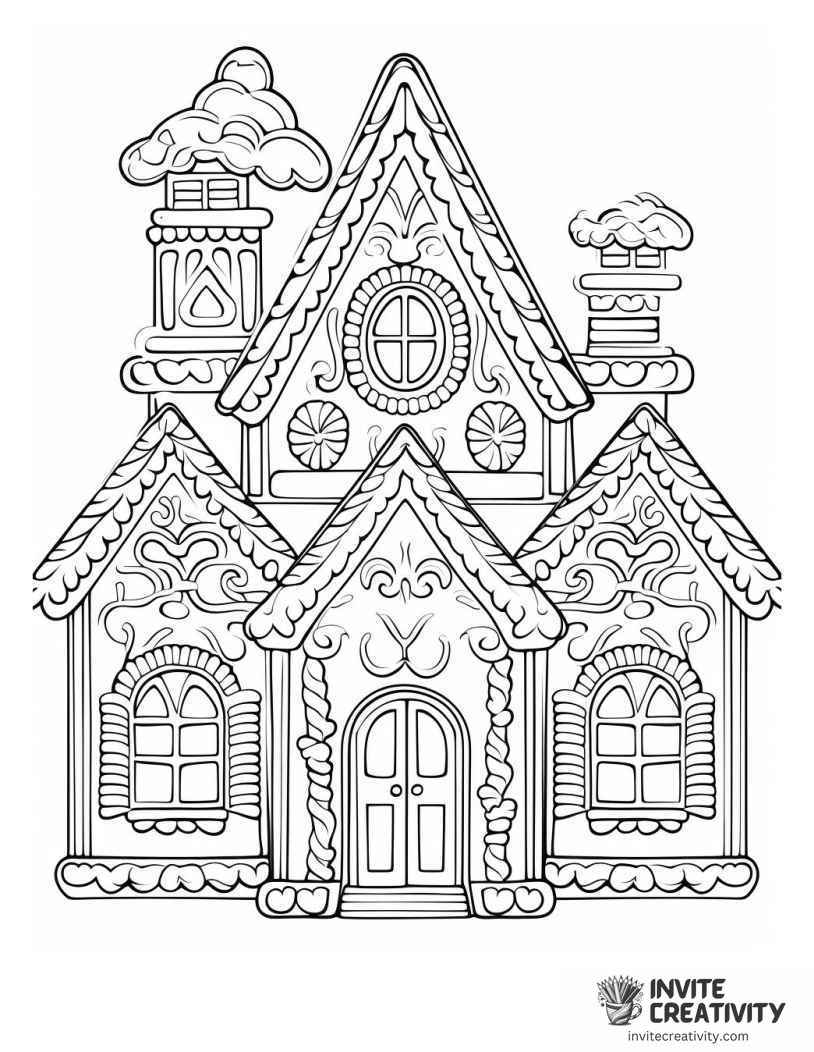 christmas gingerbread two story house Coloring sheet of